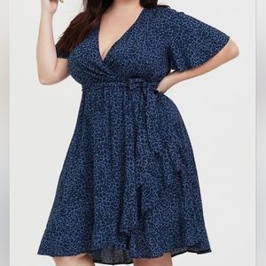 Torrid wrap dress blue cheetah leopard animal print 3 3X